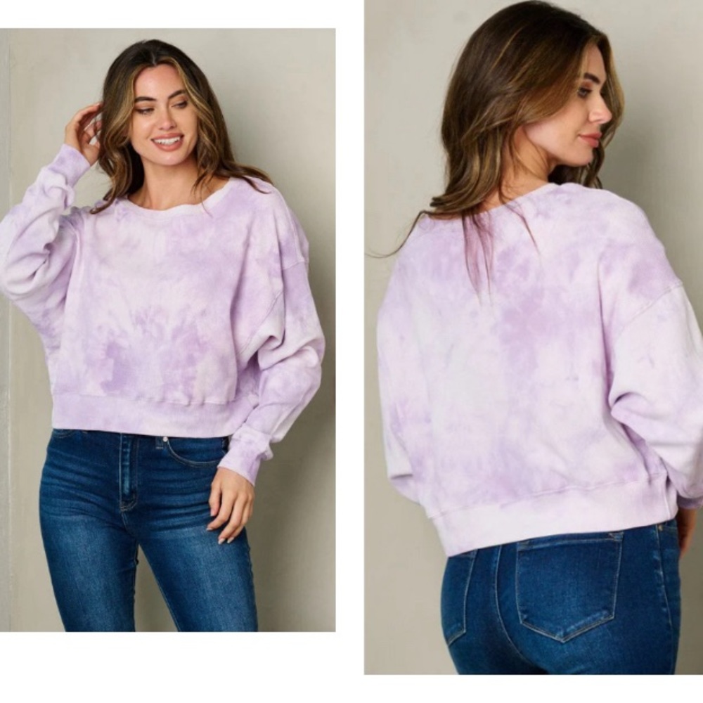 NWOT- WOMEN'S LONG SLEEVE TIE DYE LOOSE FIT TOP LAVENDER COLOR - Picture 1 of 8